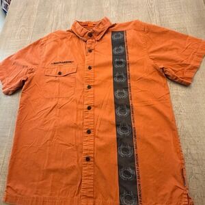 Harley-Davidson Mens Orange Willie G Skull Racing Stripe Button Up Shirt Large
